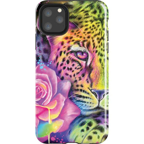 Neon Rainbow Cheetah with Rose by Sheena Pike iPhone 11 Pro Max Impact Case