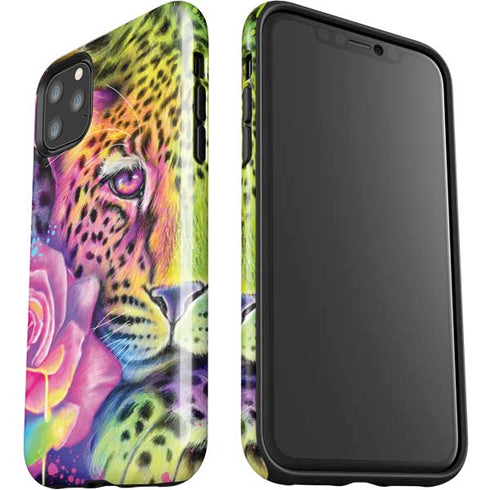Neon Rainbow Cheetah with Rose by Sheena Pike iPhone 11 Pro Max Impact Case