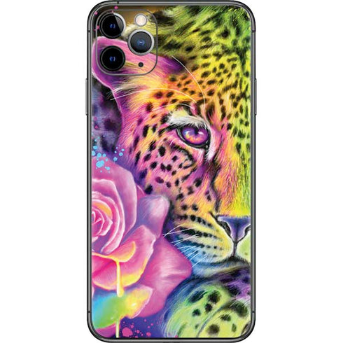 Neon Rainbow Cheetah with Rose by Sheena Pike iPhone 11 Pro Max Skin