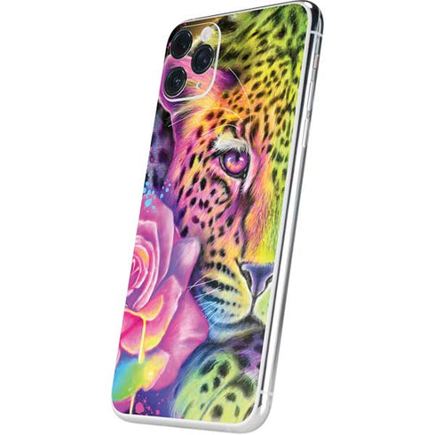 Neon Rainbow Cheetah with Rose by Sheena Pike iPhone 11 Pro Max Skin