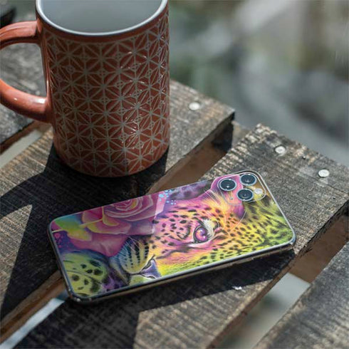 Neon Rainbow Cheetah with Rose by Sheena Pike iPhone 11 Pro Max Skin