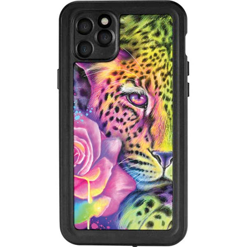 Neon Rainbow Cheetah with Rose by Sheena Pike iPhone 11 Pro Max Waterproof Case