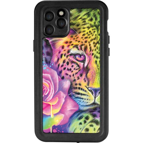 Neon Rainbow Cheetah with Rose by Sheena Pike iPhone 11 Pro Waterproof Case