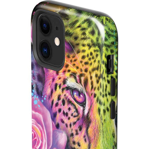 Neon Rainbow Cheetah with Rose by Sheena Pike iPhone 12 Mini Impact Case
