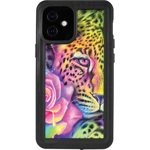Neon Rainbow Cheetah with Rose by Sheena Pike iPhone 12 Mini Waterproof Case
