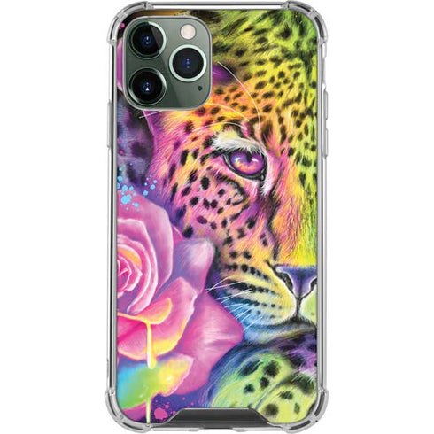 Neon Rainbow Cheetah with Rose by Sheena Pike iPhone 12 Pro Max Clear Case