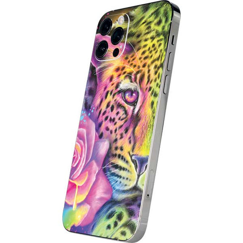 Neon Rainbow Cheetah with Rose by Sheena Pike iPhone 12 Pro Max Skin