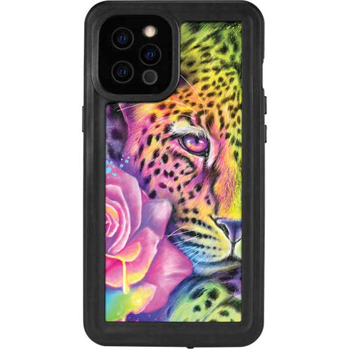 Neon Rainbow Cheetah with Rose by Sheena Pike iPhone 12 Pro Max Waterproof Case