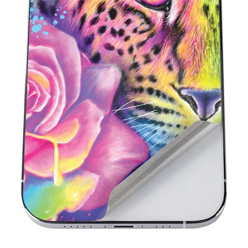 Neon Rainbow Cheetah with Rose by Sheena Pike iPhone 12 Pro Skin