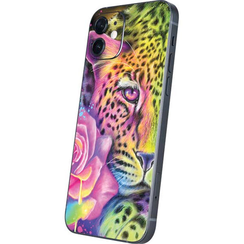 Neon Rainbow Cheetah with Rose by Sheena Pike iPhone 12 Skin
