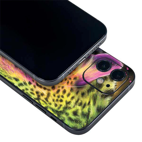 Neon Rainbow Cheetah with Rose by Sheena Pike iPhone 12 Skin