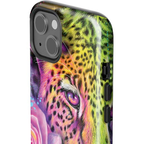 Neon Rainbow Cheetah with Rose by Sheena Pike iPhone 13 Impact Case