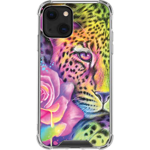 Neon Rainbow Cheetah with Rose by Sheena Pike iPhone 13 Mini Clear Case