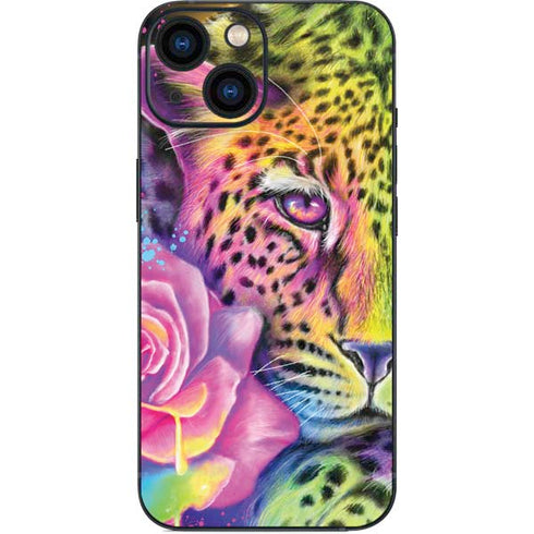Neon Rainbow Cheetah with Rose by Sheena Pike iPhone 13 Mini Skin