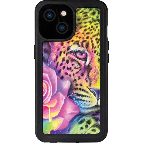 Neon Rainbow Cheetah with Rose by Sheena Pike iPhone 13 Mini Waterproof Case