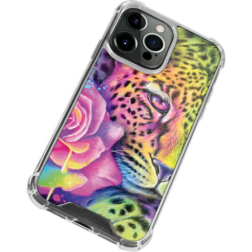 Neon Rainbow Cheetah with Rose by Sheena Pike iPhone 13 Pro Clear Case