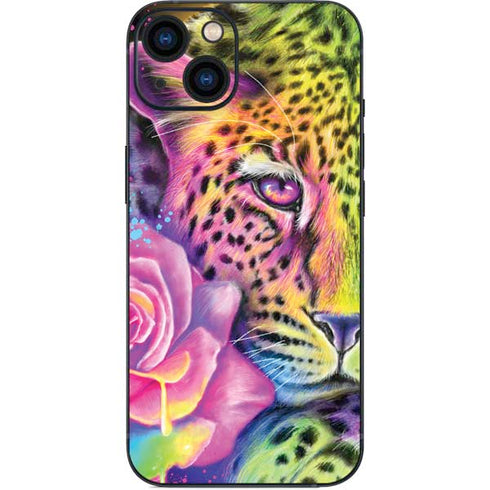 Neon Rainbow Cheetah with Rose by Sheena Pike iPhone 13 Skin