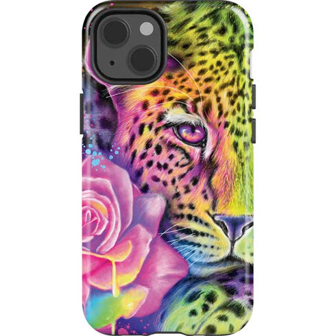 Neon Rainbow Cheetah with Rose by Sheena Pike iPhone 15 Impact Case