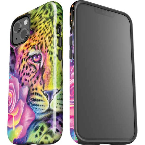 Neon Rainbow Cheetah with Rose by Sheena Pike iPhone 14 Impact Case