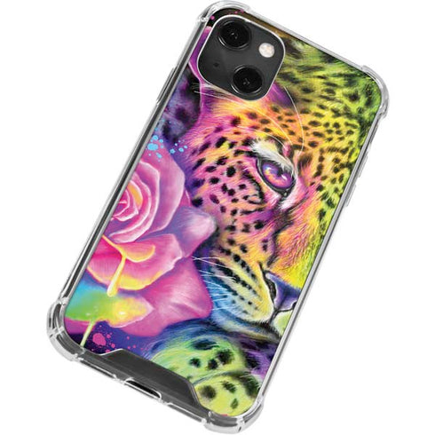 Neon Rainbow Cheetah with Rose by Sheena Pike iPhone 14 Plus Clear Case