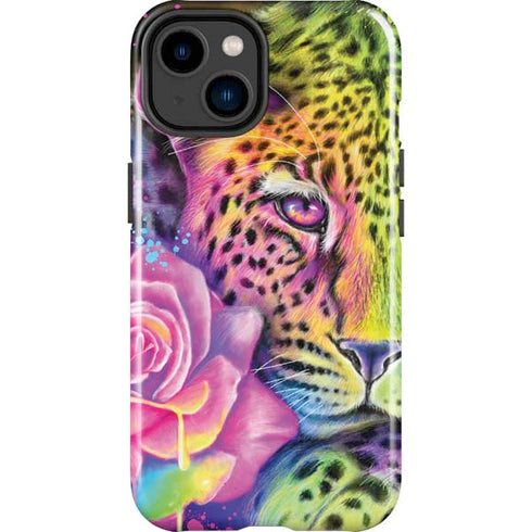Neon Rainbow Cheetah with Rose by Sheena Pike iPhone 14 Plus Impact Case