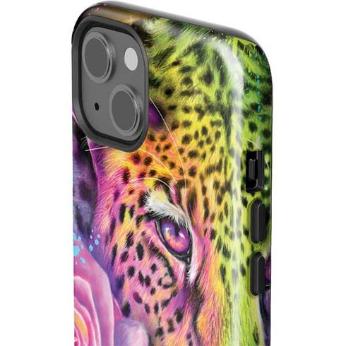 Neon Rainbow Cheetah with Rose by Sheena Pike iPhone 15 Plus Impact Case