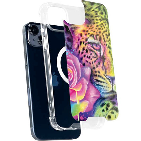 Neon Rainbow Cheetah with Rose by Sheena Pike iPhone 15 Plus MagSafe Case