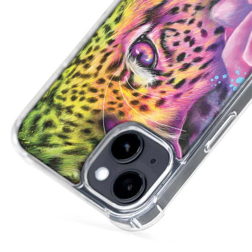 Neon Rainbow Cheetah with Rose by Sheena Pike iPhone 15 Plus MagSafe Case