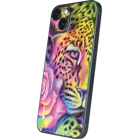 Neon Rainbow Cheetah with Rose by Sheena Pike iPhone 15 Plus Skin