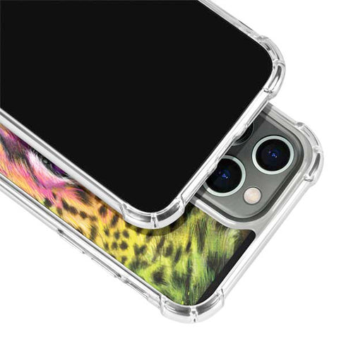Neon Rainbow Cheetah with Rose by Sheena Pike iPhone 15 Pro Clear Case