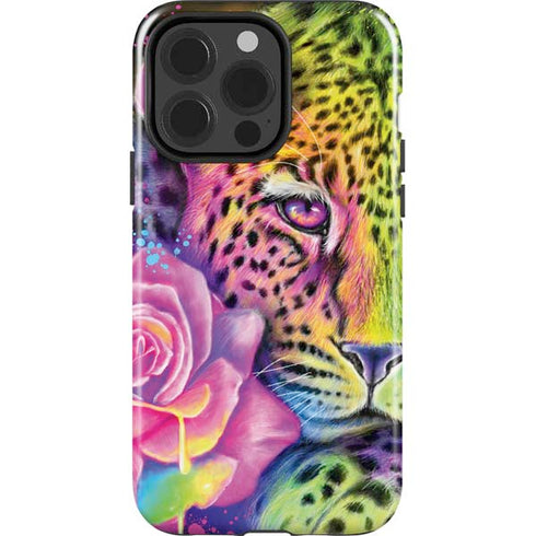 Neon Rainbow Cheetah with Rose by Sheena Pike iPhone 15 Pro Impact Case