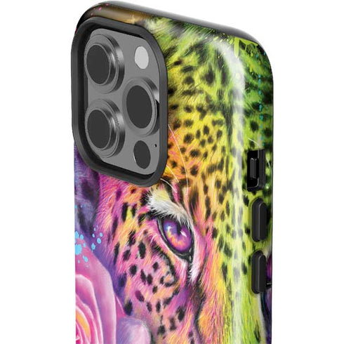 Neon Rainbow Cheetah with Rose by Sheena Pike iPhone 15 Pro Impact Case