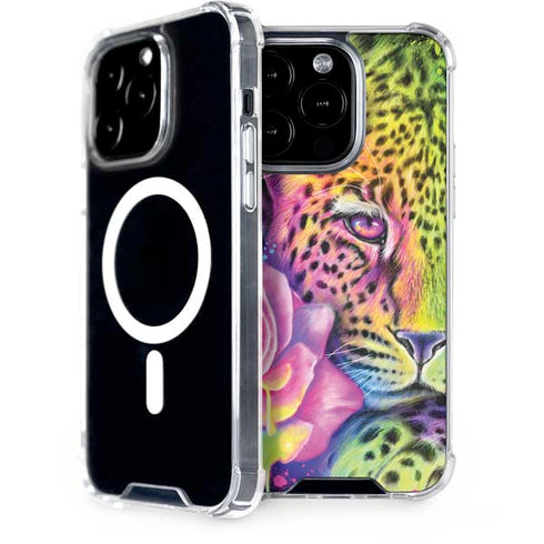 Neon Rainbow Cheetah with Rose by Sheena Pike iPhone 15 Pro MagSafe Case