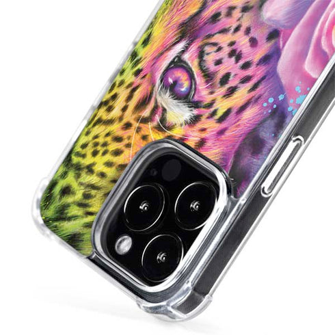 Neon Rainbow Cheetah with Rose by Sheena Pike iPhone 15 Pro MagSafe Case