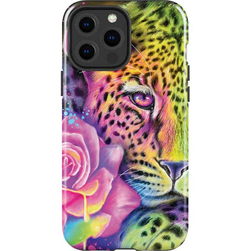 Neon Rainbow Cheetah with Rose by Sheena Pike iPhone 15 Pro Max Impact Case