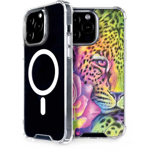 Neon Rainbow Cheetah with Rose by Sheena Pike iPhone 14 Pro Max MagSafe Case