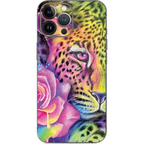 Neon Rainbow Cheetah with Rose by Sheena Pike iPhone 14 Pro Max Skin