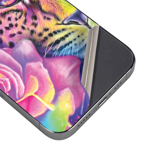 Neon Rainbow Cheetah with Rose by Sheena Pike iPhone 14 Pro Max Skin