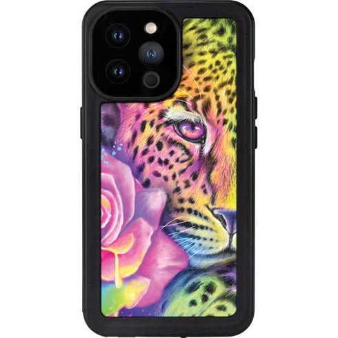 Neon Rainbow Cheetah with Rose by Sheena Pike iPhone 14 Pro Max Waterproof Case