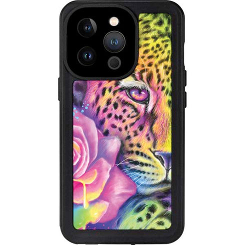 Neon Rainbow Cheetah with Rose by Sheena Pike iPhone 14 Pro Waterproof Case