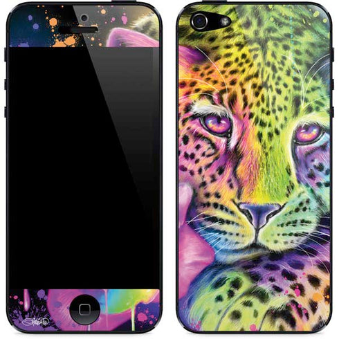 Neon Rainbow Cheetah with Rose by Sheena Pike iPhone 5/5s/5SE Skin