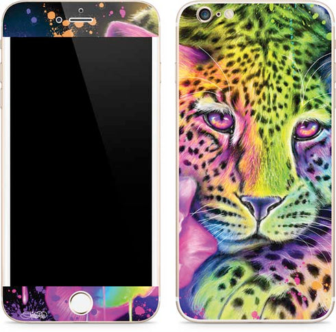 Neon Rainbow Cheetah with Rose by Sheena Pike iPhone 6/6s Plus Skin