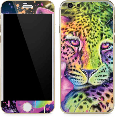 Neon Rainbow Cheetah with Rose by Sheena Pike iPhone 6/6s Skin