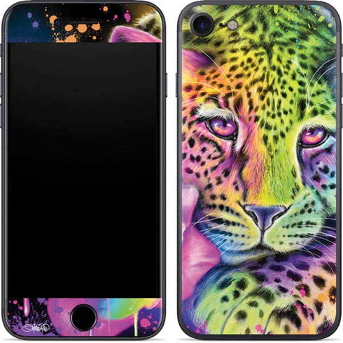 Neon Rainbow Cheetah with Rose by Sheena Pike iPhone 8 Skin