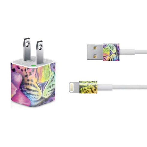 Neon Rainbow Cheetah with Rose by Sheena Pike iPhone Charger (5W USB) Skin
