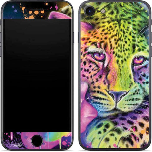 Neon Rainbow Cheetah with Rose by Sheena Pike iPhone SE (2nd & 3rd Gen) Skin
