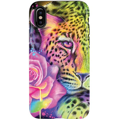 Neon Rainbow Cheetah with Rose by Sheena Pike iPhone X Pro Case