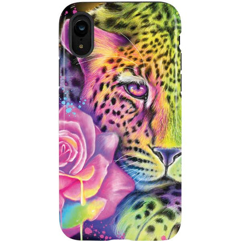 Neon Rainbow Cheetah with Rose by Sheena Pike iPhone XR Pro Case