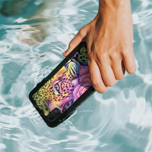 Neon Rainbow Cheetah with Rose by Sheena Pike iPhone XR Waterproof Case