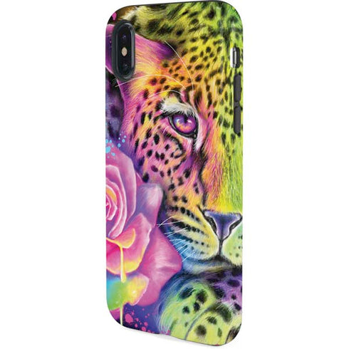 Neon Rainbow Cheetah with Rose by Sheena Pike iPhone XS Pro Case